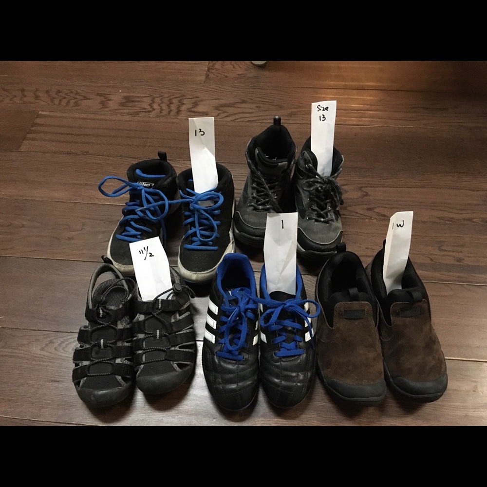 6 pairs boys shoes size 11.5 to 1